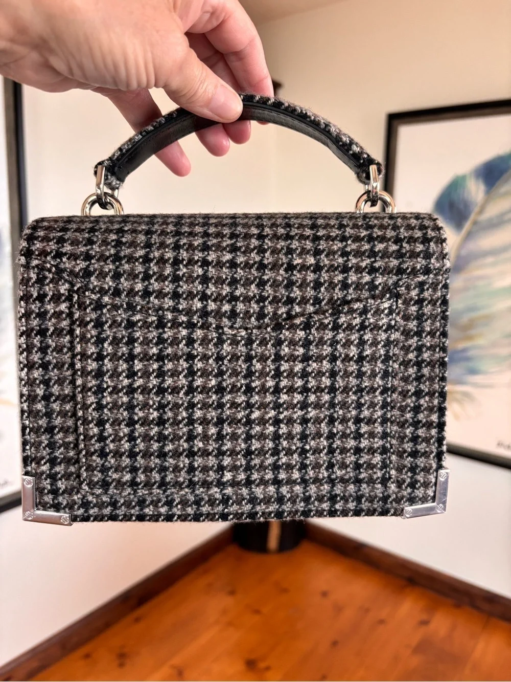 THE KOOPLES NWT Small Houndstooth Emily Shoulder Bag Silver Hardware  MSRP $495